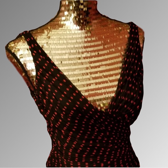 Tadashi Shoji Black With Red Polka Dots Vintage Ruffled Dress - Picture 3 of 4